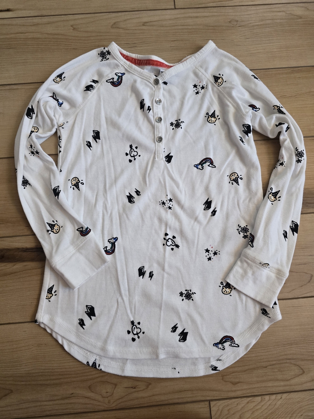 Tractr White Long-Sleeve Henley Top with Rainbow & Unicorn Accents